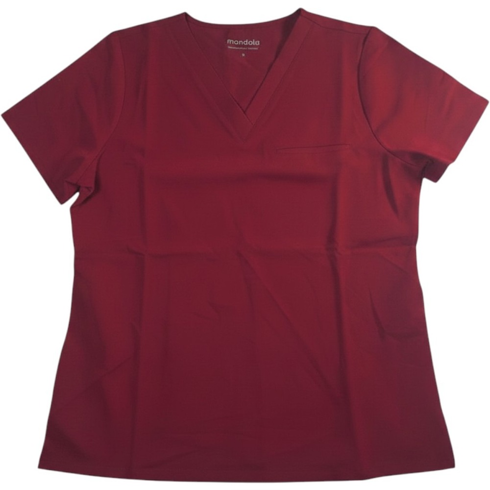 Mandala Scrub Top Women's Medium Cardinal Red V Neck Stretch Medical Nurse NWT‎